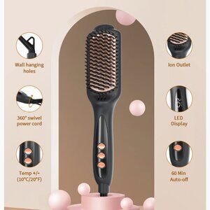 LANDOT Hair Straightener Brush Heated Straightening Brush: Negative Ion Ceramic